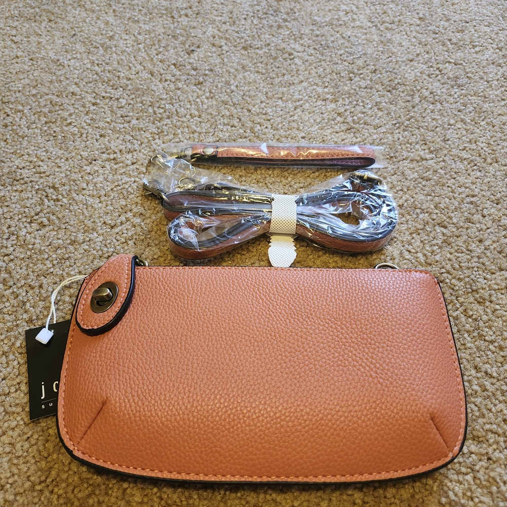 Joy Susan Dark Coral/Rust Textured Leather Wristlet Clutch - Picture 4 of 9